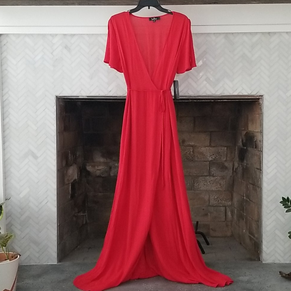 Lulu's red maxi wrap dress